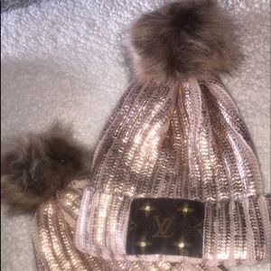 Upcycled beanie Rose Gold Metallic
